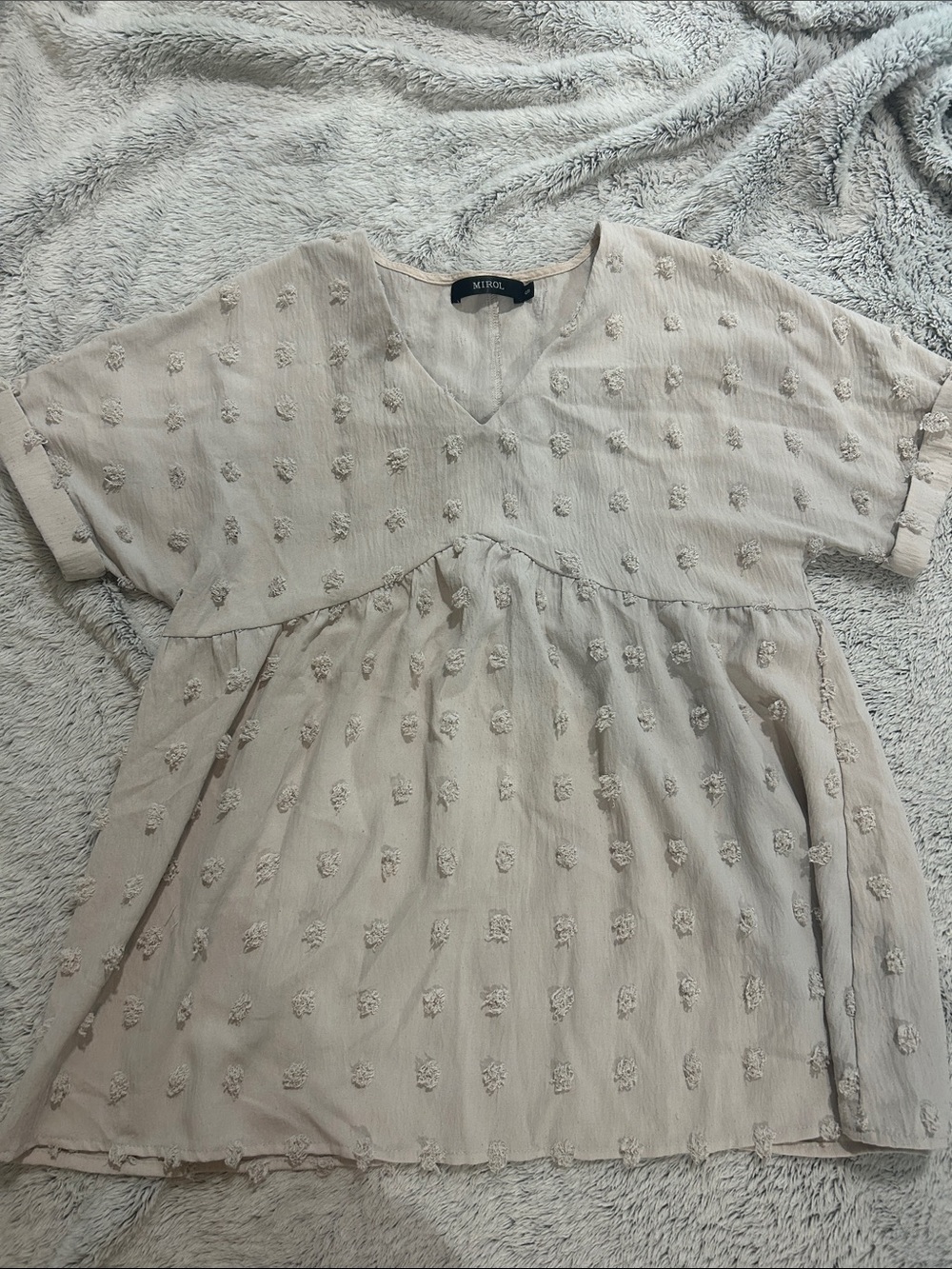 Muted Cream V-Neck Textured Babydoll Blouse by Mitrol